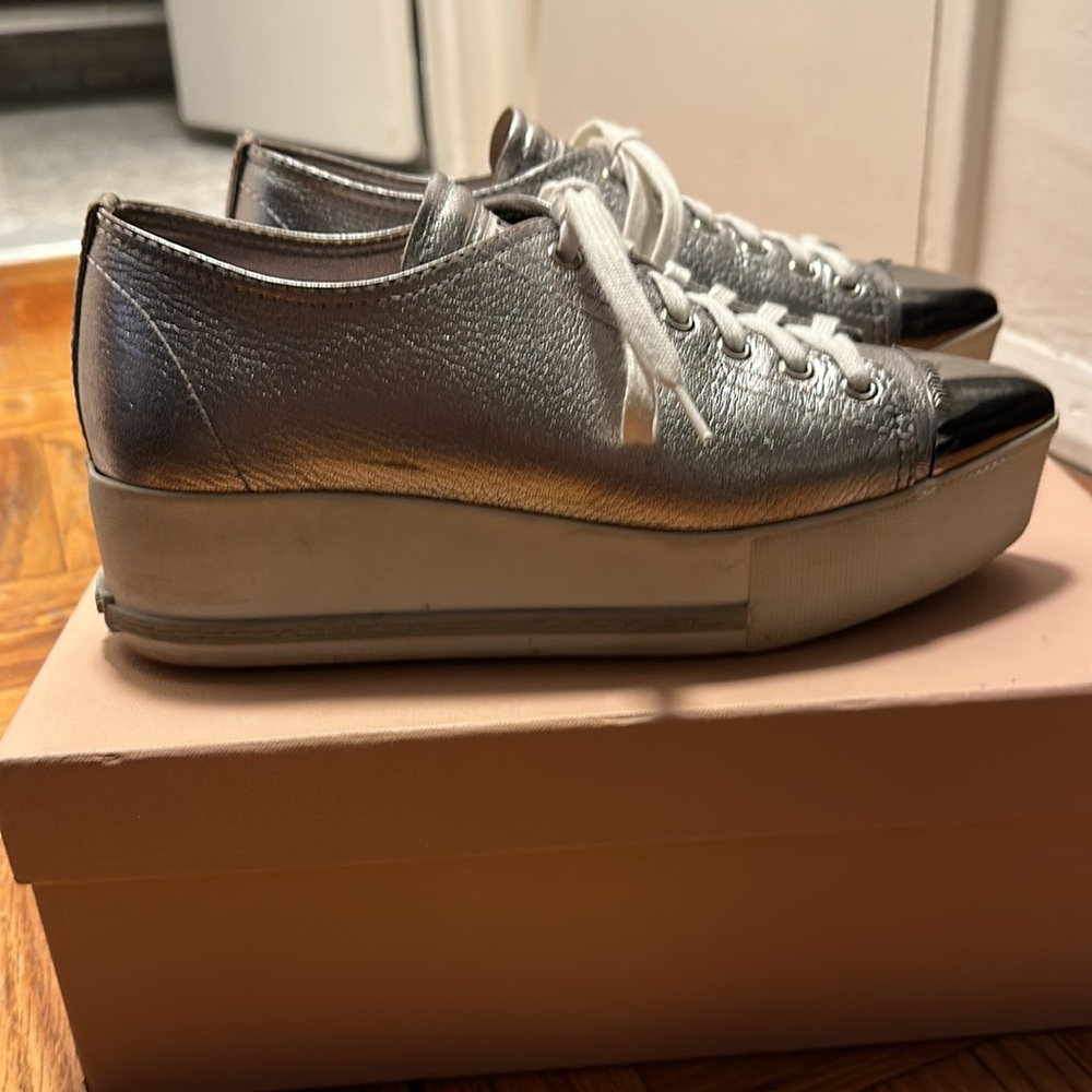 Miu Miu Silver Pointed Platform Sneakers - image 5